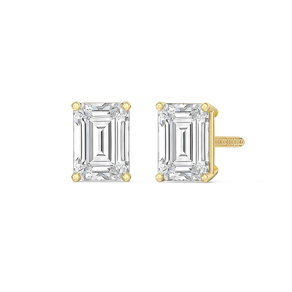 Classic Emerald Diamond Stud Earrings  (F/G VS+) with 14KT Yellow Gold / Lab / 2 Cut Diamond in 14KT Yellow Gold / Lab / 2 view 1
