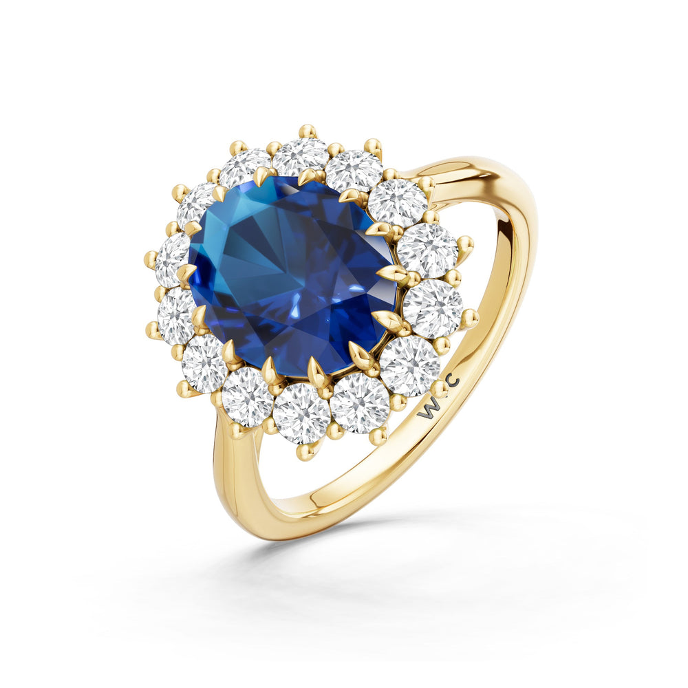 The Spencer Ring with Created Blue Sapphire Cut Diamond in 14KT Yellow Gold view 3

