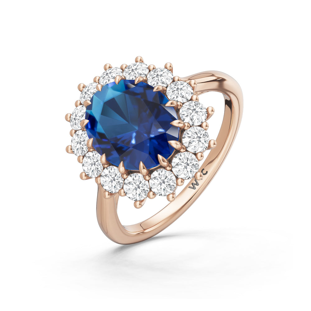 The Spencer Ring with Created Blue Sapphire Cut Diamond in 14KT Rose Gold view 3
