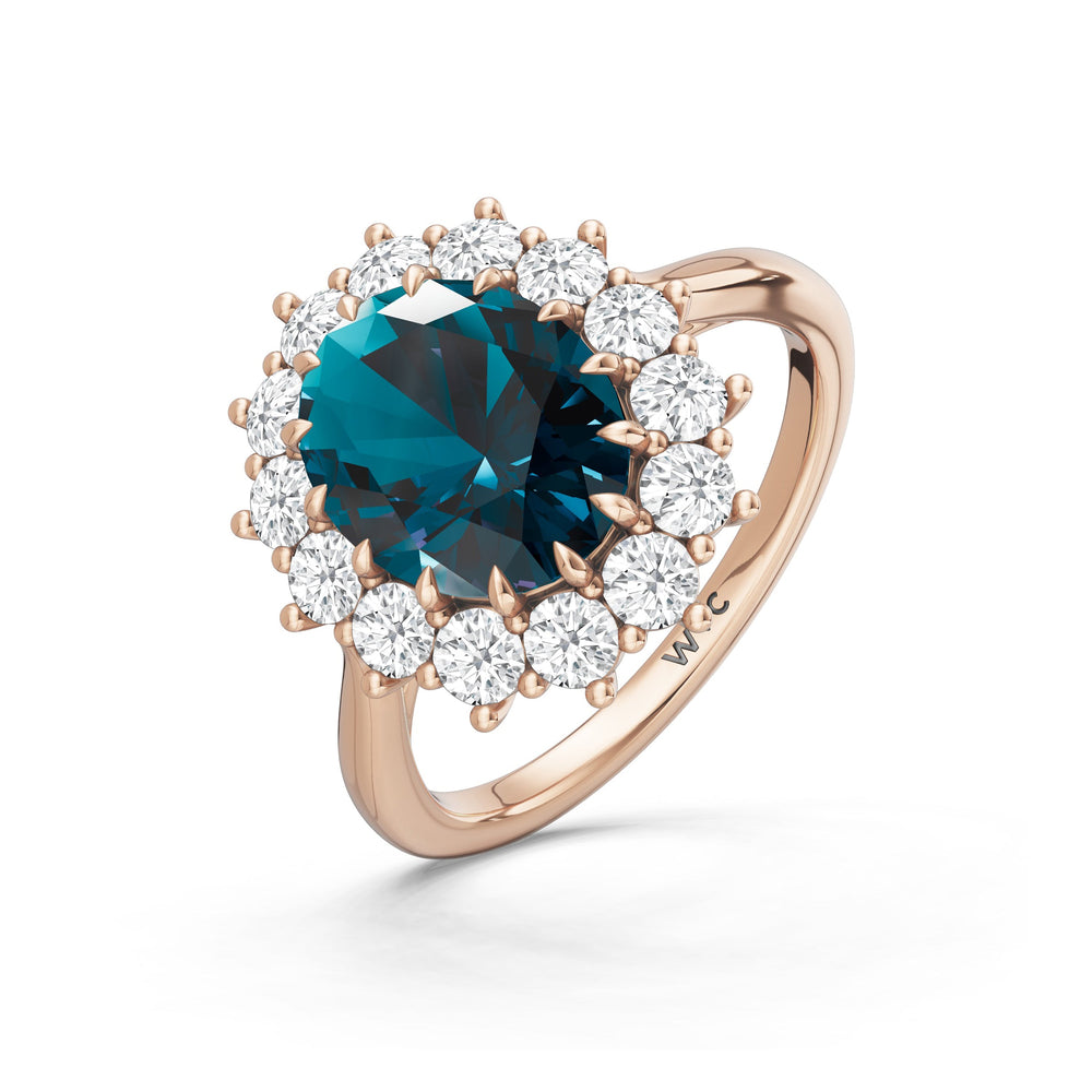 The Spencer Ring with Created London Blue Topaz Cut Diamond in 14KT Rose Gold view 3
