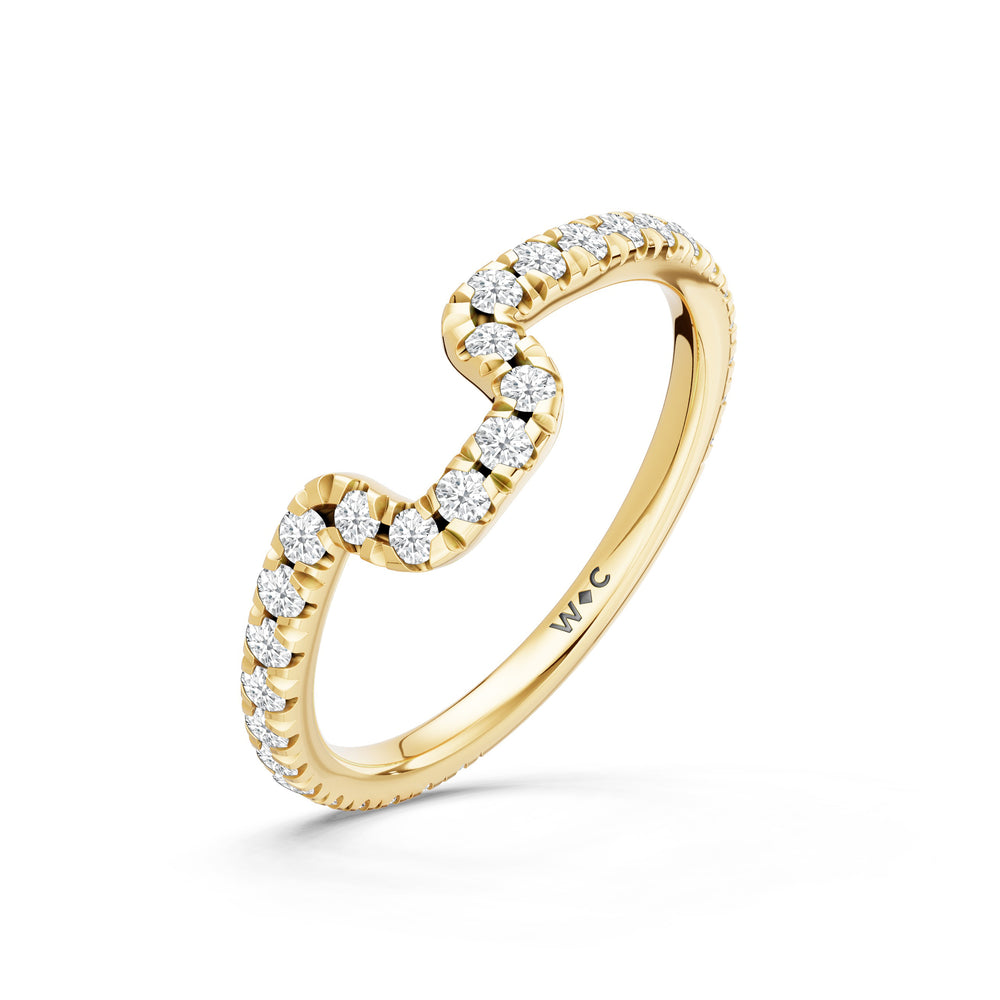The Trilume Diamond Wedding Band with Created London Blue Topaz Cut Diamond in 14KT Yellow Gold view 4
