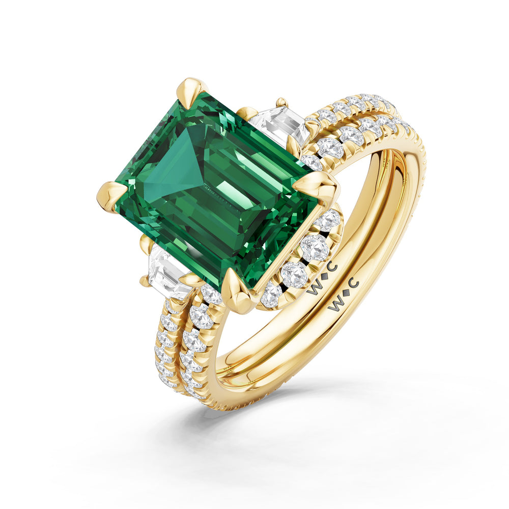 The Trilume Ring with Created Emerald Cut Diamond in 14KT Yellow Gold view 4
