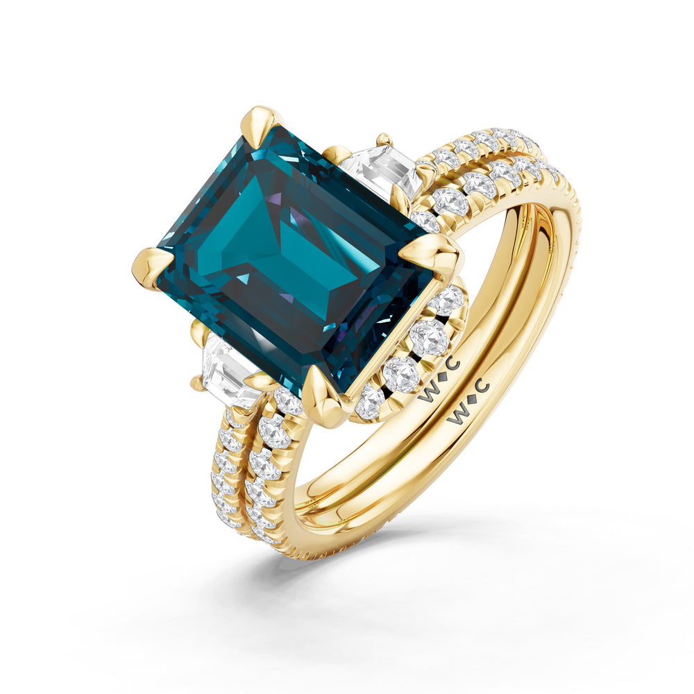The Trilume Ring with Created London Blue Topaz Cut Diamond in 14KT Yellow Gold view 4

