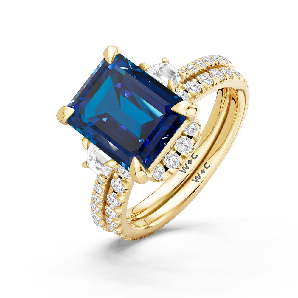 The Trilume Ring with Created Blue Sapphire Cut Diamond in 14KT Yellow Gold view 4
