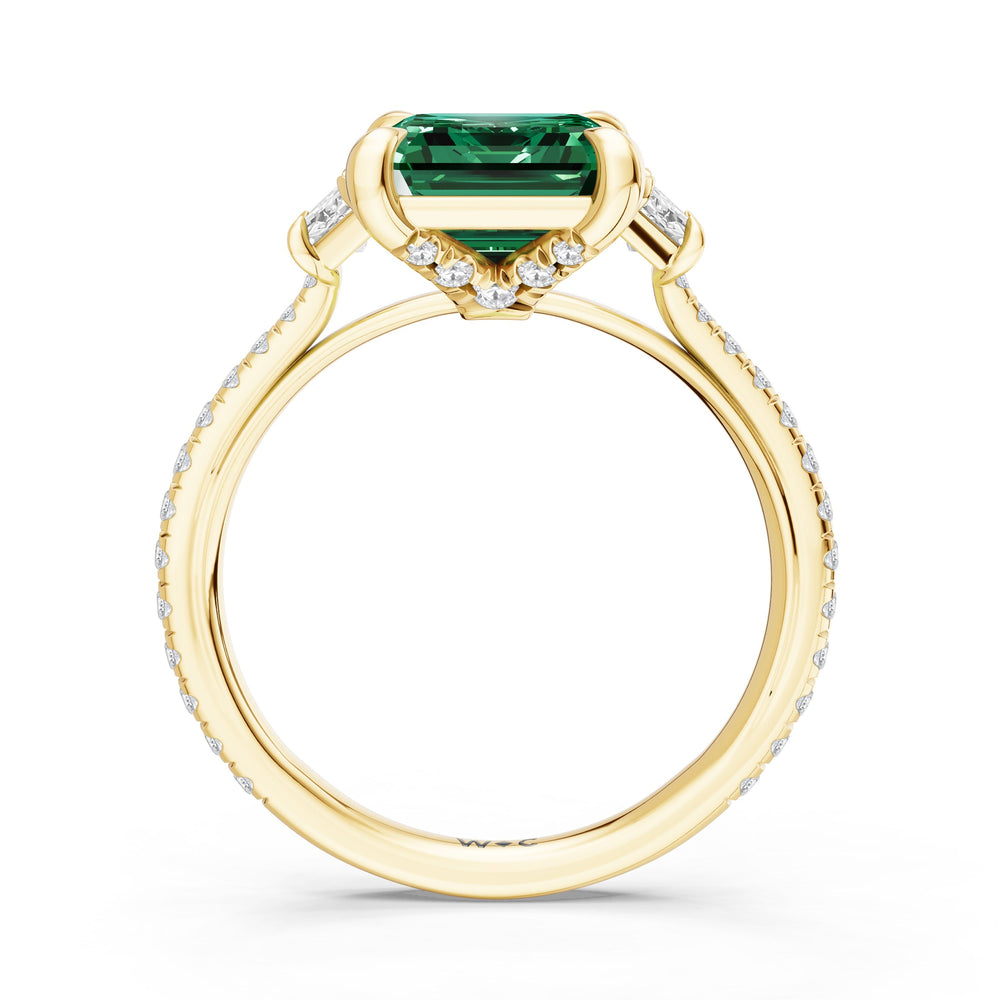 The Trilume Ring with Created Emerald Cut Diamond in 14KT Yellow Gold view 2
