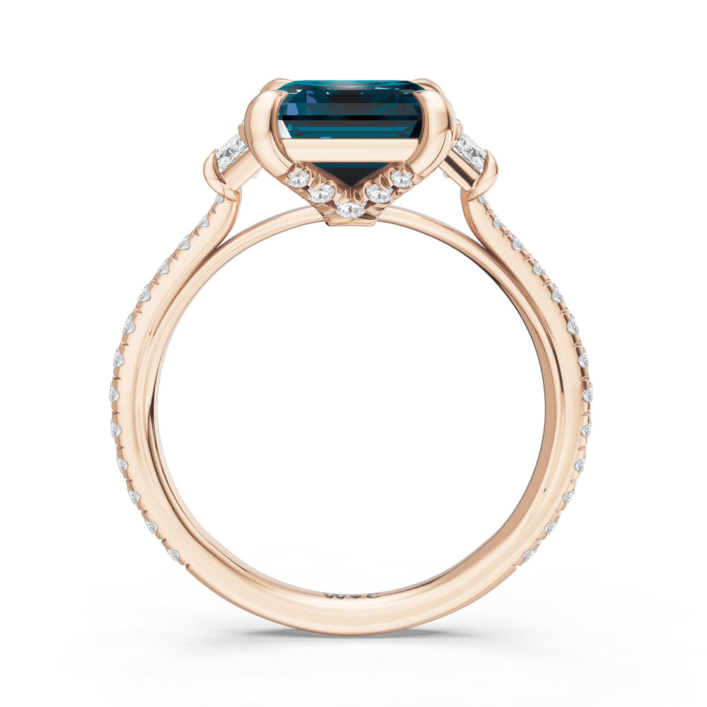 The Trilume Ring with Created London Blue Topaz Cut Diamond in 14KT Rose Gold view 2
