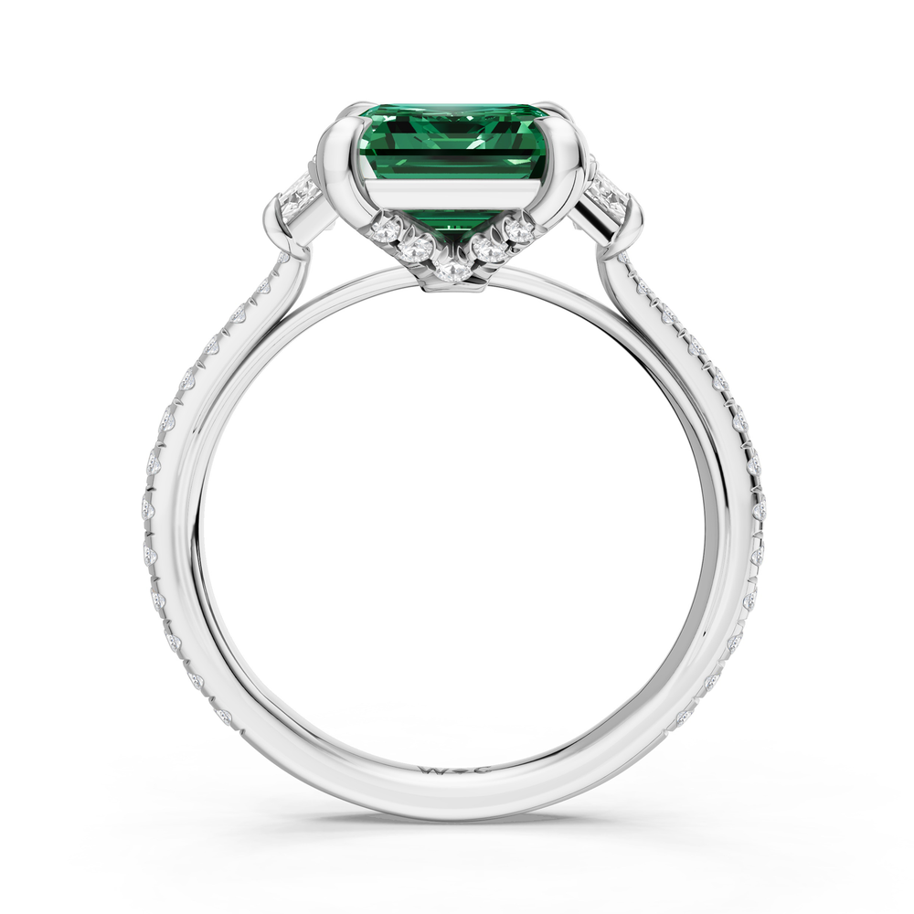 The Trilume Ring with Created Emerald Cut Diamond in 14KT Platinum view 2
