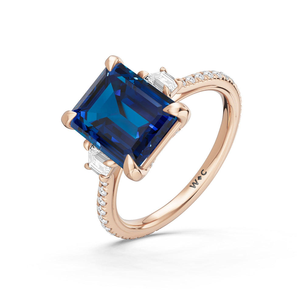 The Trilume Ring with Created Blue Sapphire Cut Diamond in 14KT Rose Gold view 3
