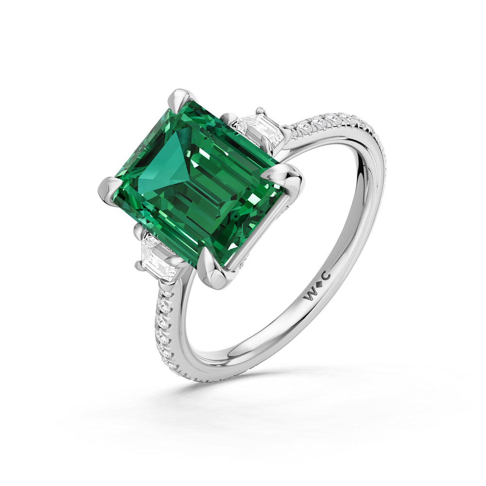 The Trilume Ring with Created Emerald Cut Diamond in 14KT Platinum view 3

