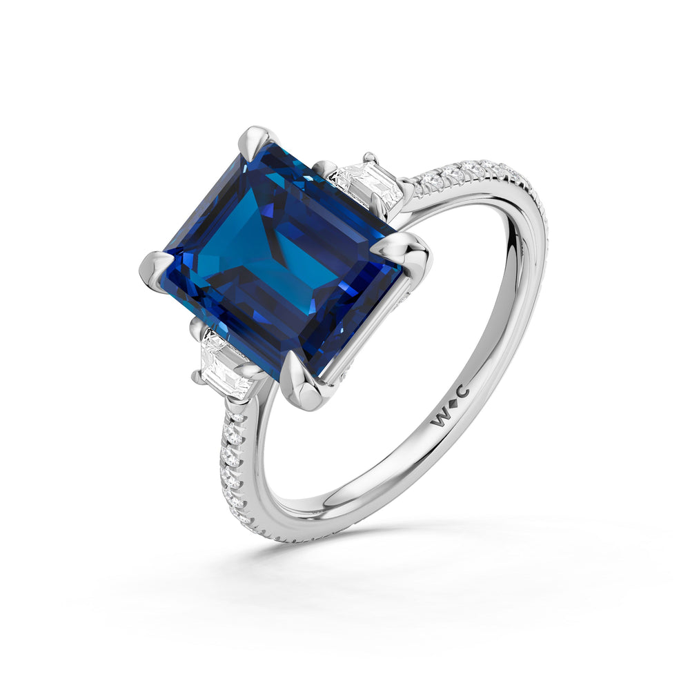 The Trilume Ring with Created Blue Sapphire Cut Diamond in 14KT Platinum view 3
