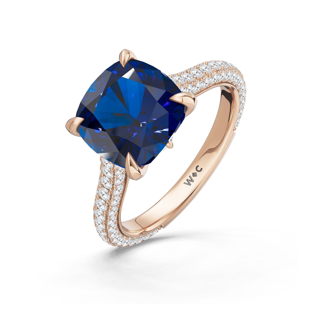 The Rouge Ring with Created Blue Sapphire Cut Diamond in 14KT Rose Gold view 3
