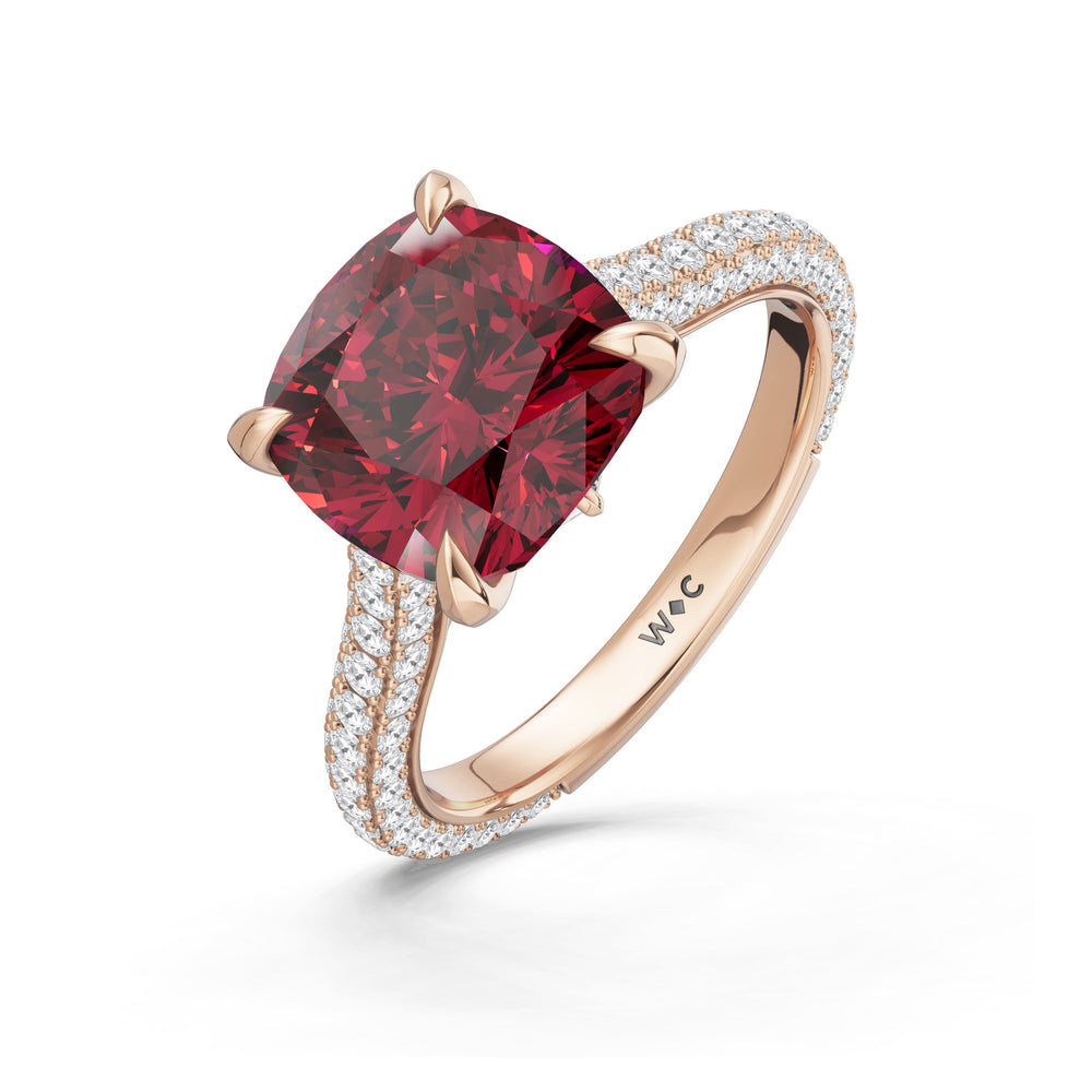 The Rouge Ring with Created Ruby Cut Diamond in 14KT Rose Gold view 3
