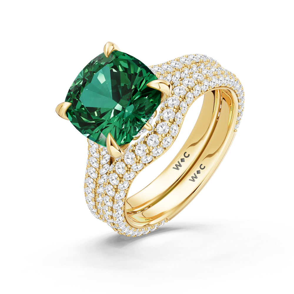 The Rouge Diamond Wedding Band with Created Emerald Cut Diamond in 14KT Yellow Gold view 3
