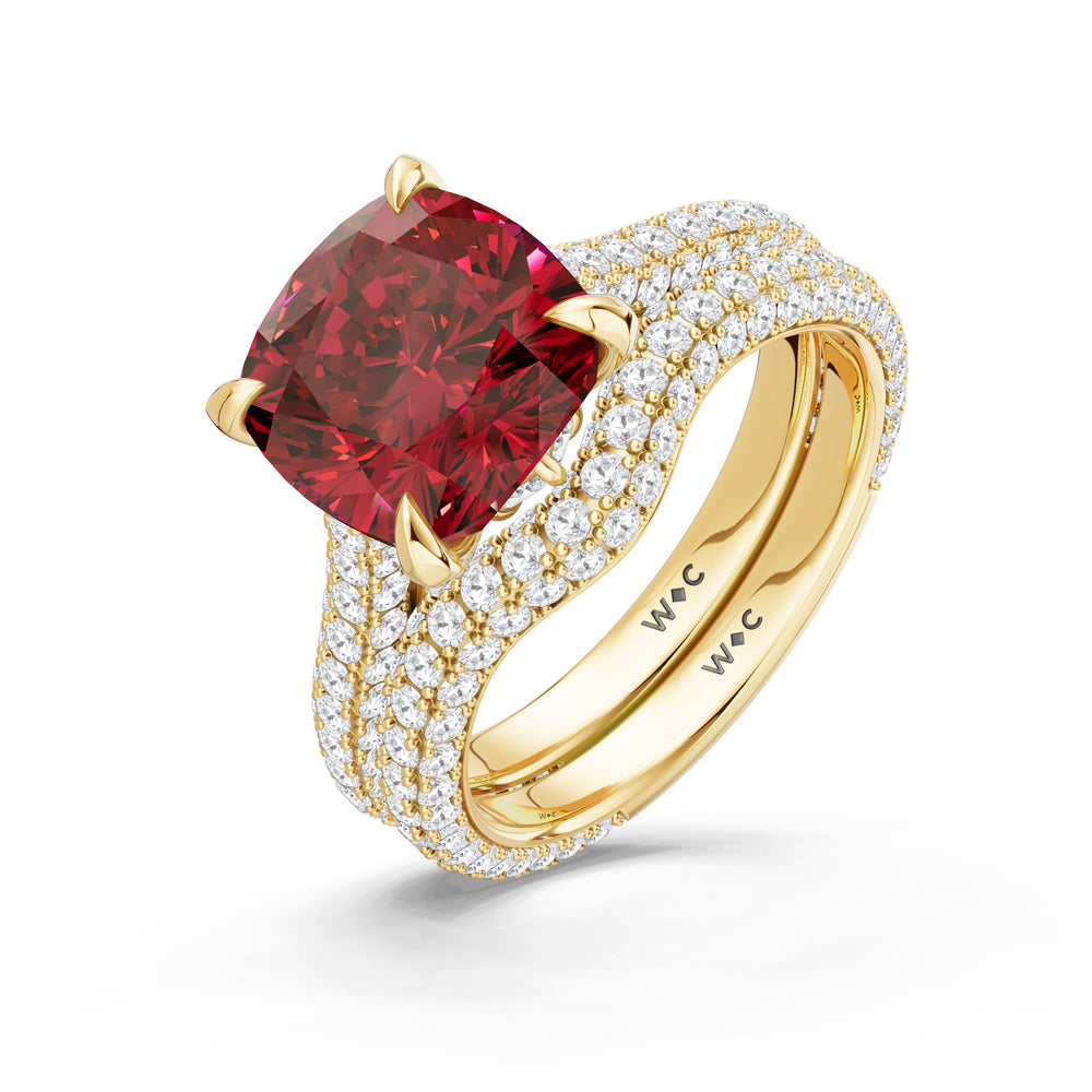 The Rouge Ring with Created Ruby Cut Diamond in 14KT Yellow Gold view 4
