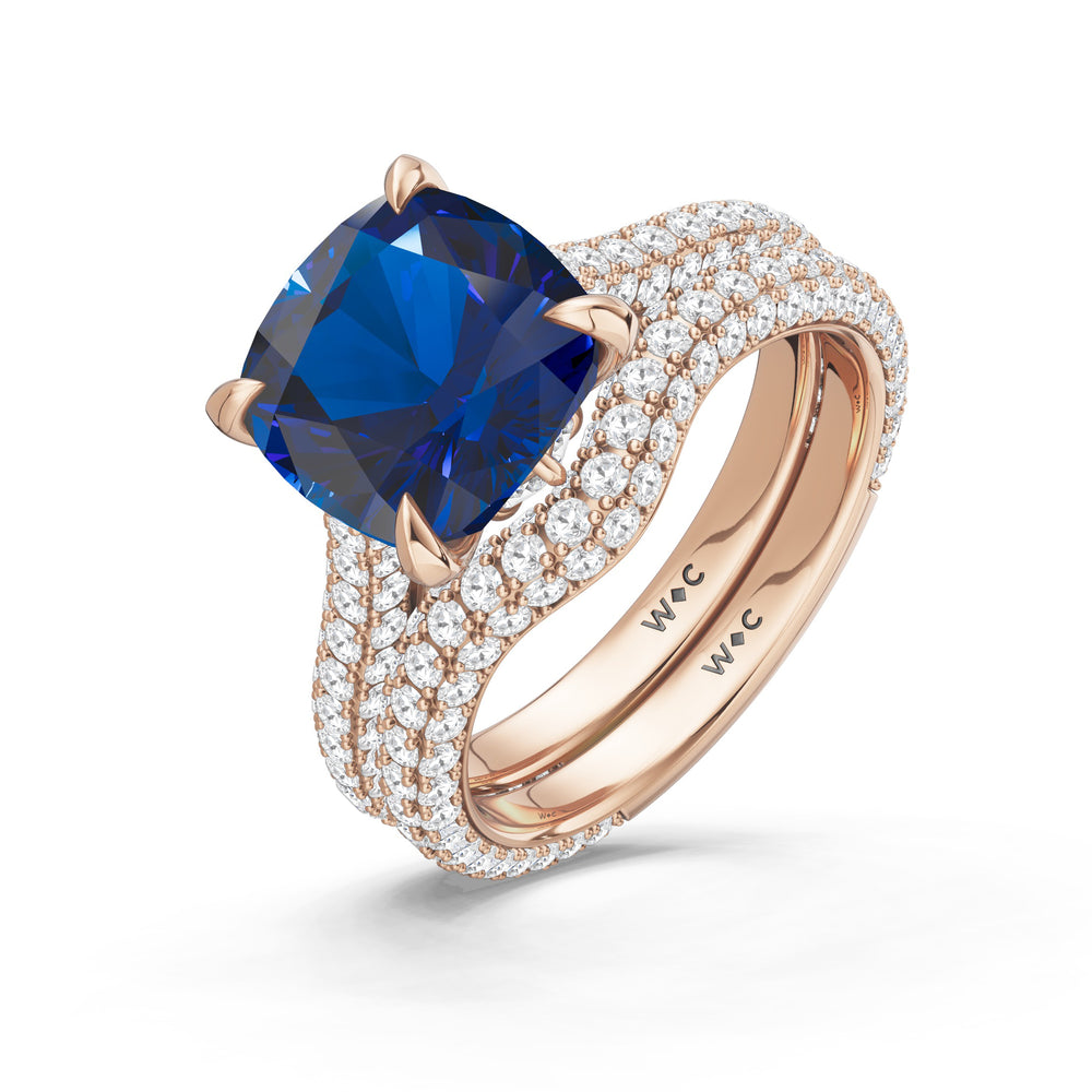 The Rouge Diamond Wedding Band with Created Blue Sapphire Cut Diamond in 14KT Rose Gold view 3
