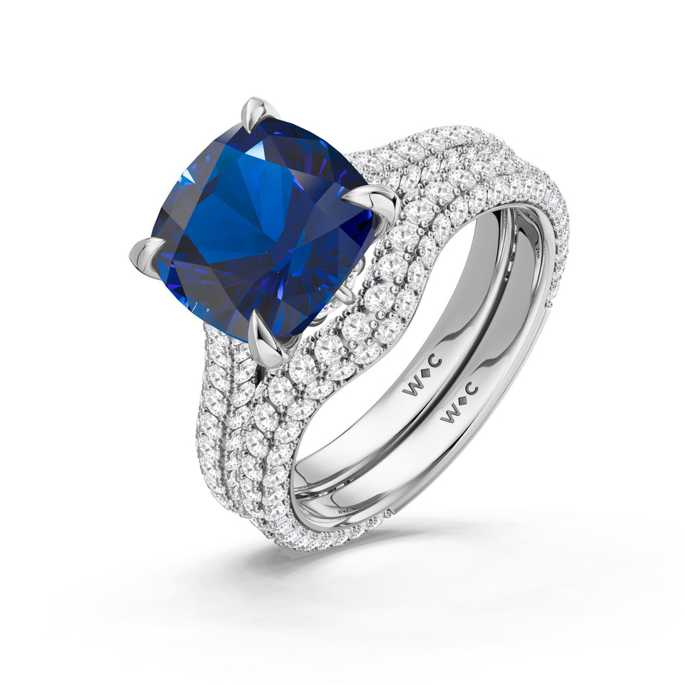 The Rouge Diamond Wedding Band with Created Blue Sapphire Cut Diamond in 14KT Platinum view 3
