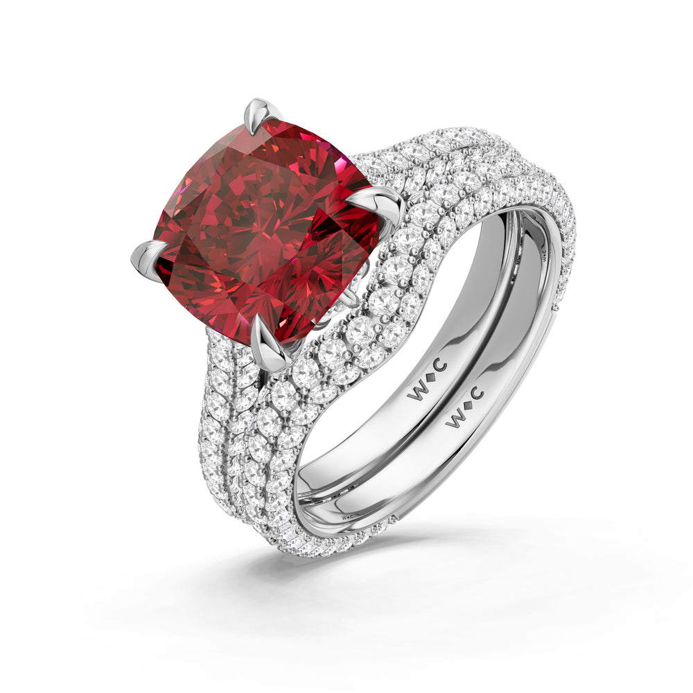 The Rouge Diamond Wedding Band with Created Ruby Cut Diamond in 14KT Platinum view 3
