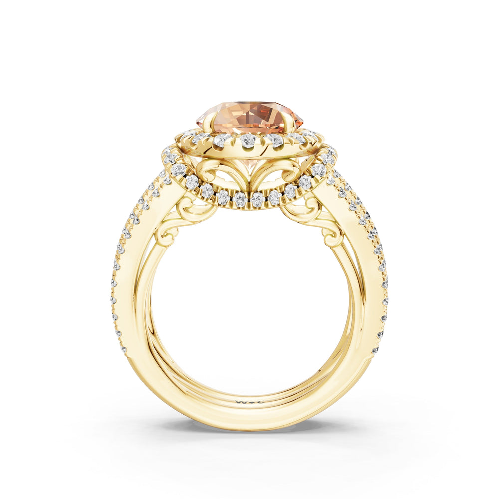 The Azurine Ring with Created Morganite Cut Diamond in 14KT Yellow Gold view 2
