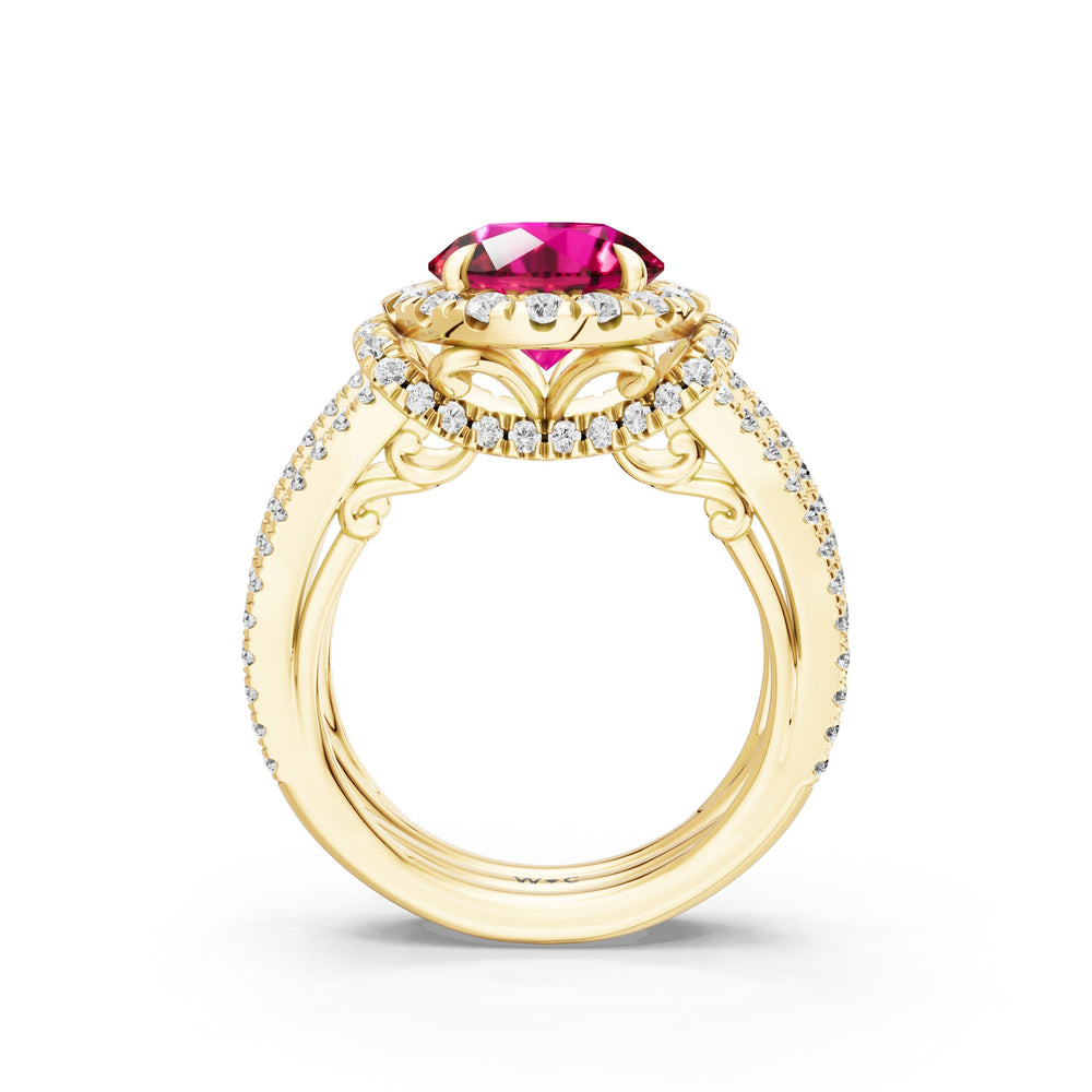 The Azurine Ring with Created Ruby Cut Diamond in 14KT Yellow Gold view 2
