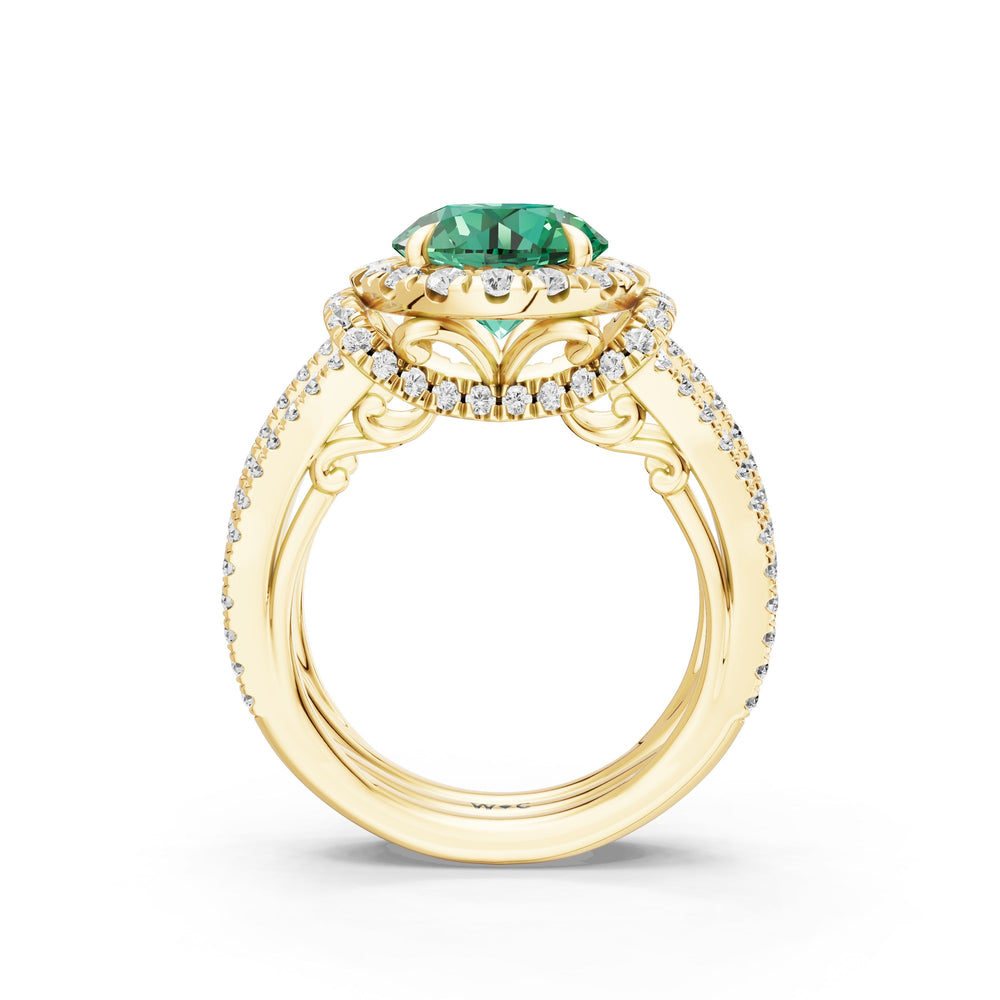 The Azurine Ring with Created Emerald Cut Diamond in 14KT Yellow Gold view 2

