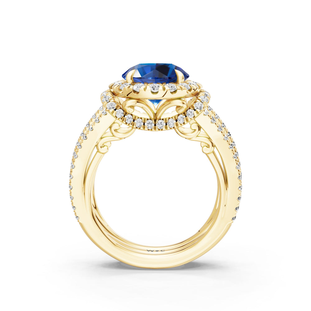 The Azurine Ring with Created Blue Sapphire Cut Diamond in 14KT Yellow Gold view 2
