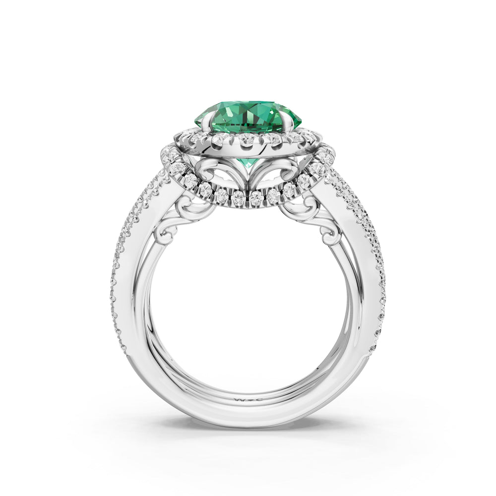 The Azurine Ring with Created Emerald Cut Diamond in 14KT Platinum view 2
