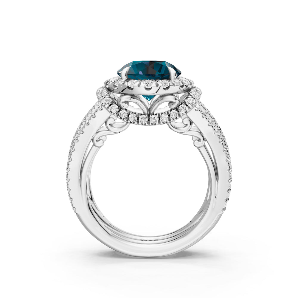 The Azurine Ring with Created London Blue Topaz Cut Diamond in 14KT Platinum view 2
