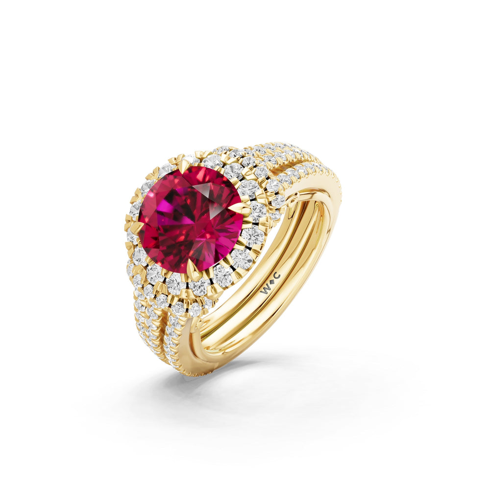 The Azurine Ring with Created Ruby Cut Diamond in 14KT Yellow Gold view 3
