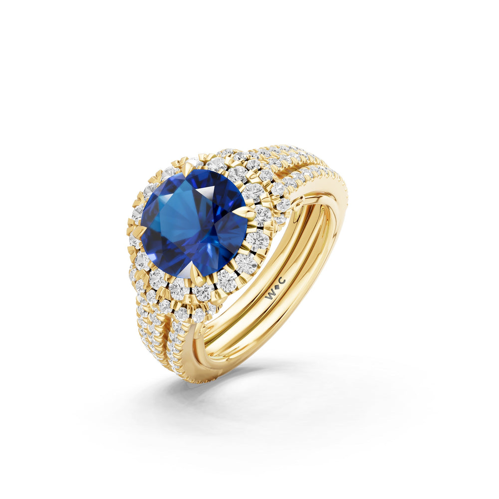 The Azurine Ring with Created Blue Sapphire Cut Diamond in 14KT Yellow Gold view 3
