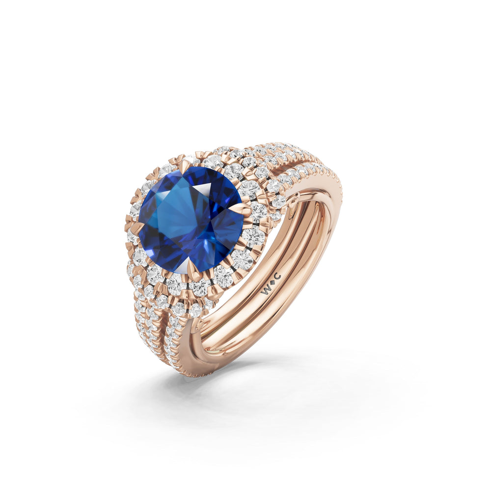 The Azurine Ring with Created Blue Sapphire Cut Diamond in 14KT Rose Gold view 3
