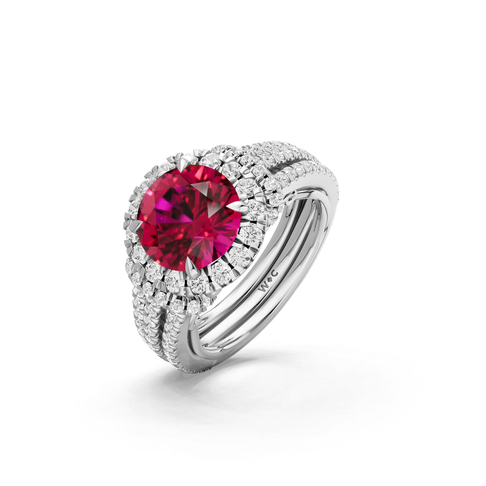 The Azurine Ring with Created Ruby Cut Diamond in 14KT Platinum view 3
