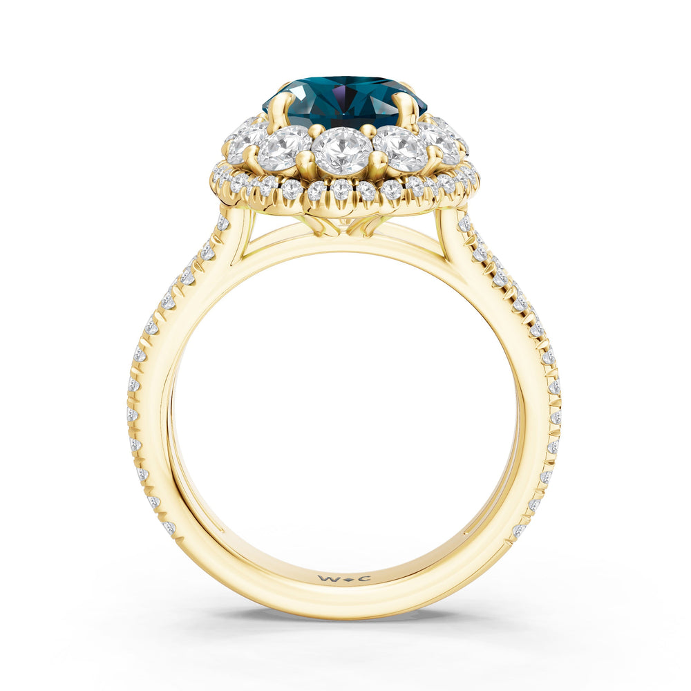 The Esmer Ring with Created London Blue Topaz Cut Diamond in 14KT Yellow Gold view 2
