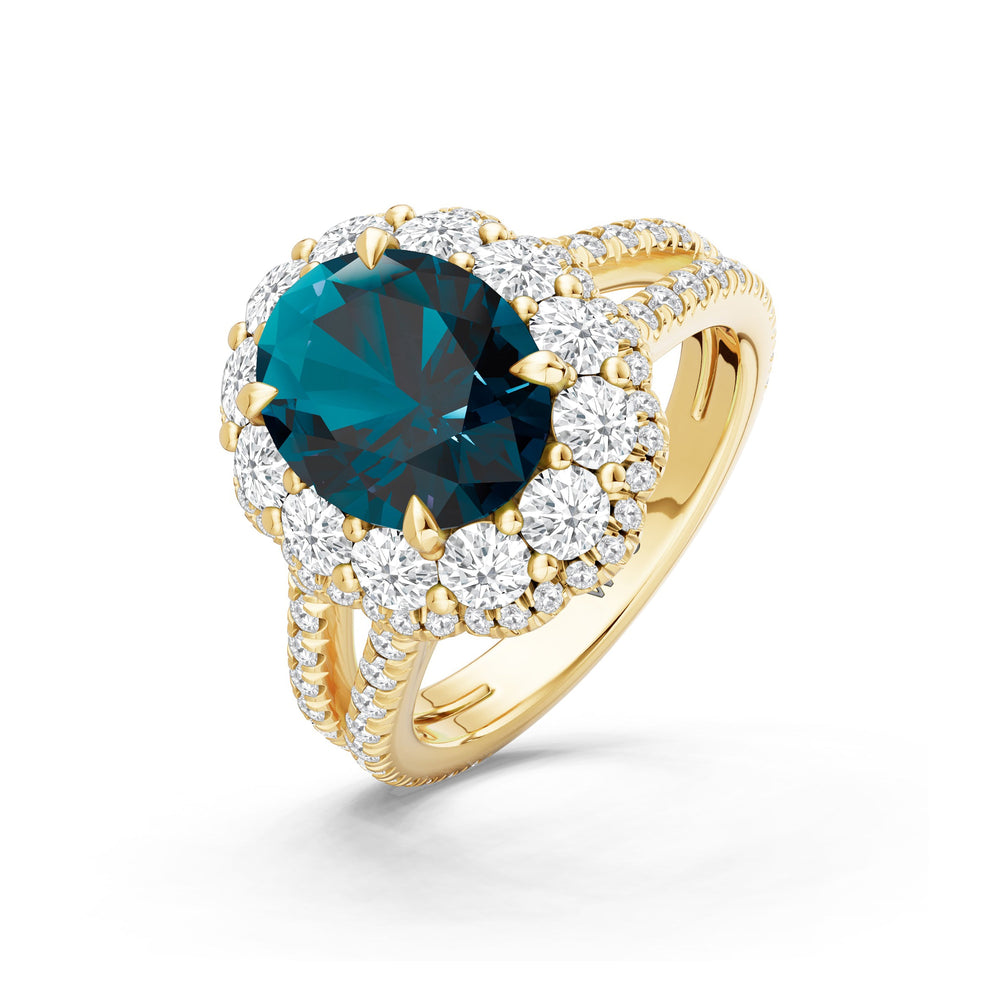 The Esmer Ring with Created London Blue Topaz Cut Diamond in 14KT Yellow Gold view 3
