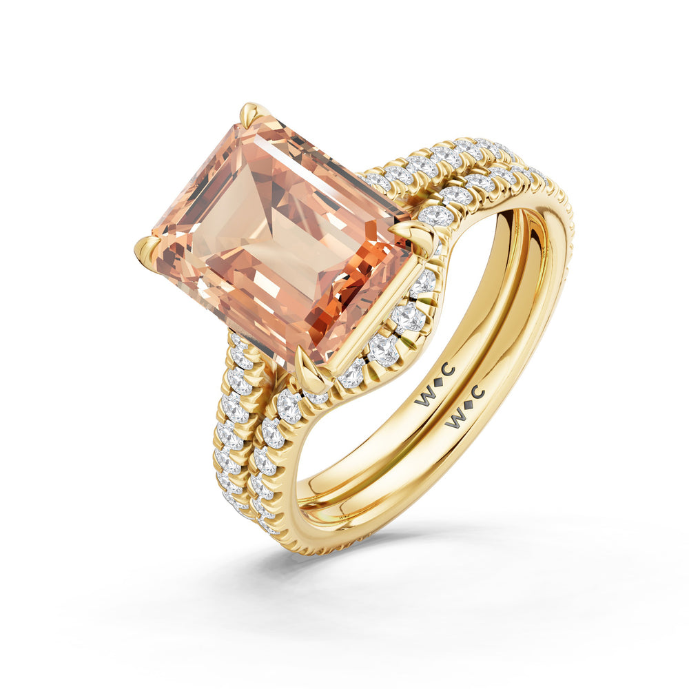 The Rosavira Diamond Wedding Band with Created Morganite Cut Diamond in 14KT Yellow Gold view 3
