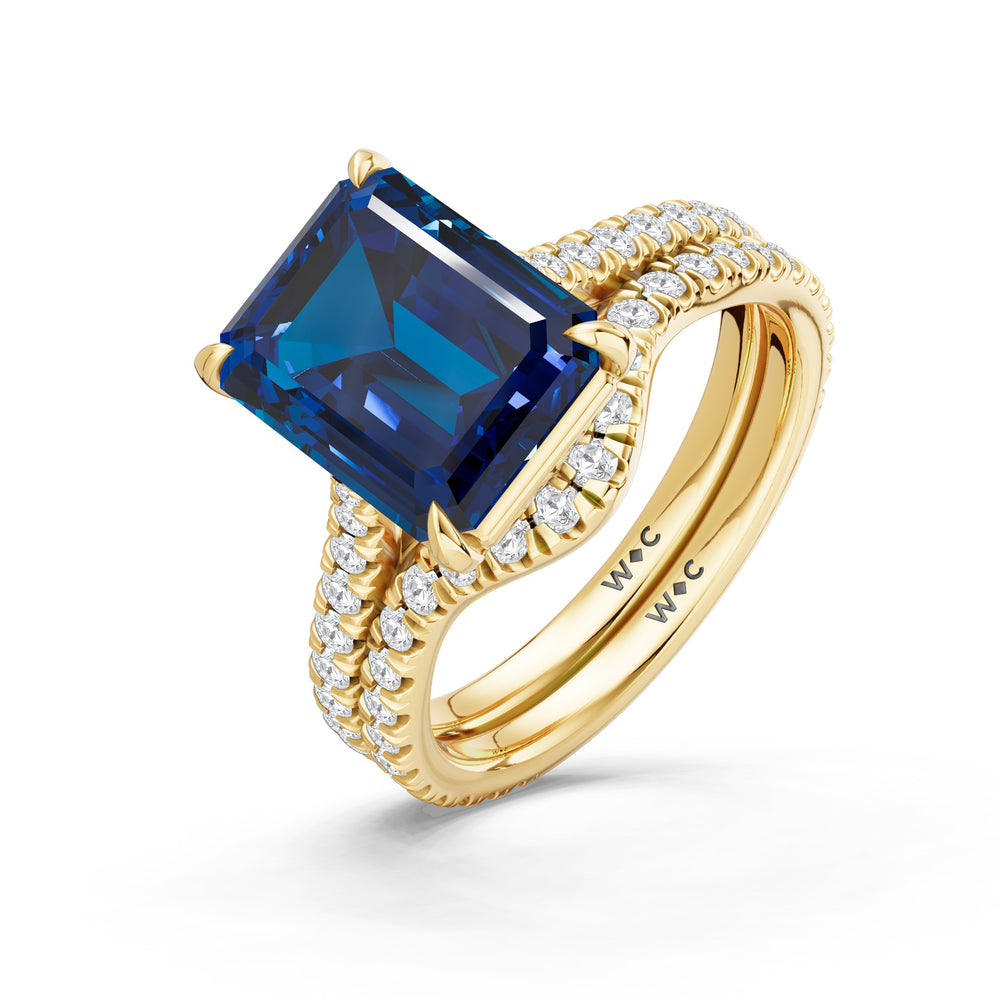 The Rosavira Diamond Wedding Band with Created Blue Sapphire Cut Diamond in 14KT Yellow Gold view 3
