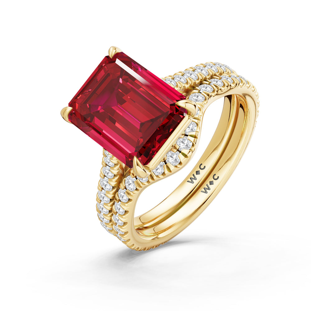 The Rosavira Diamond Wedding Band with Created Ruby Cut Diamond in 14KT Yellow Gold view 3
