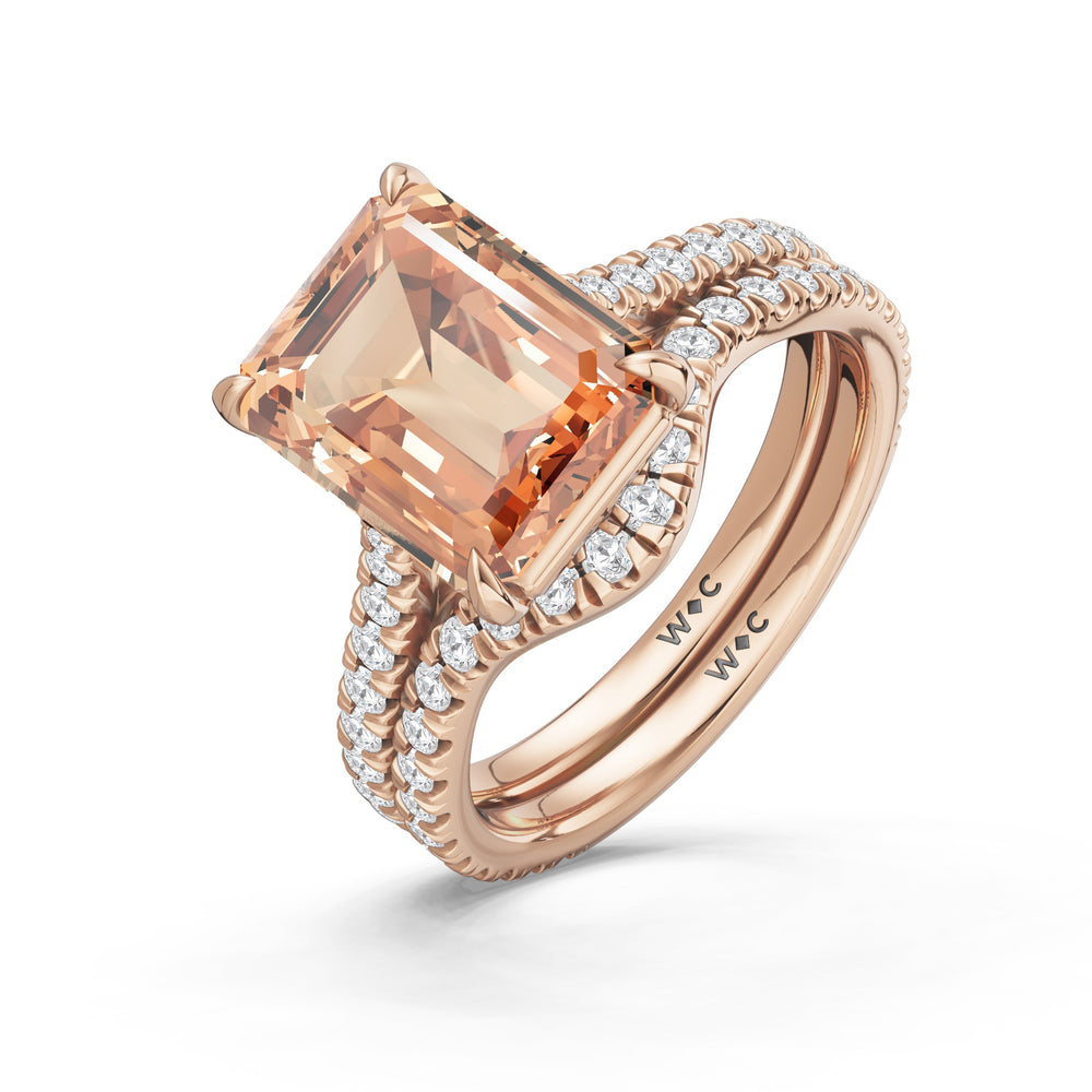The Rosavira Diamond Wedding Band with Created Morganite Cut Diamond in 14KT Rose Gold view 3
