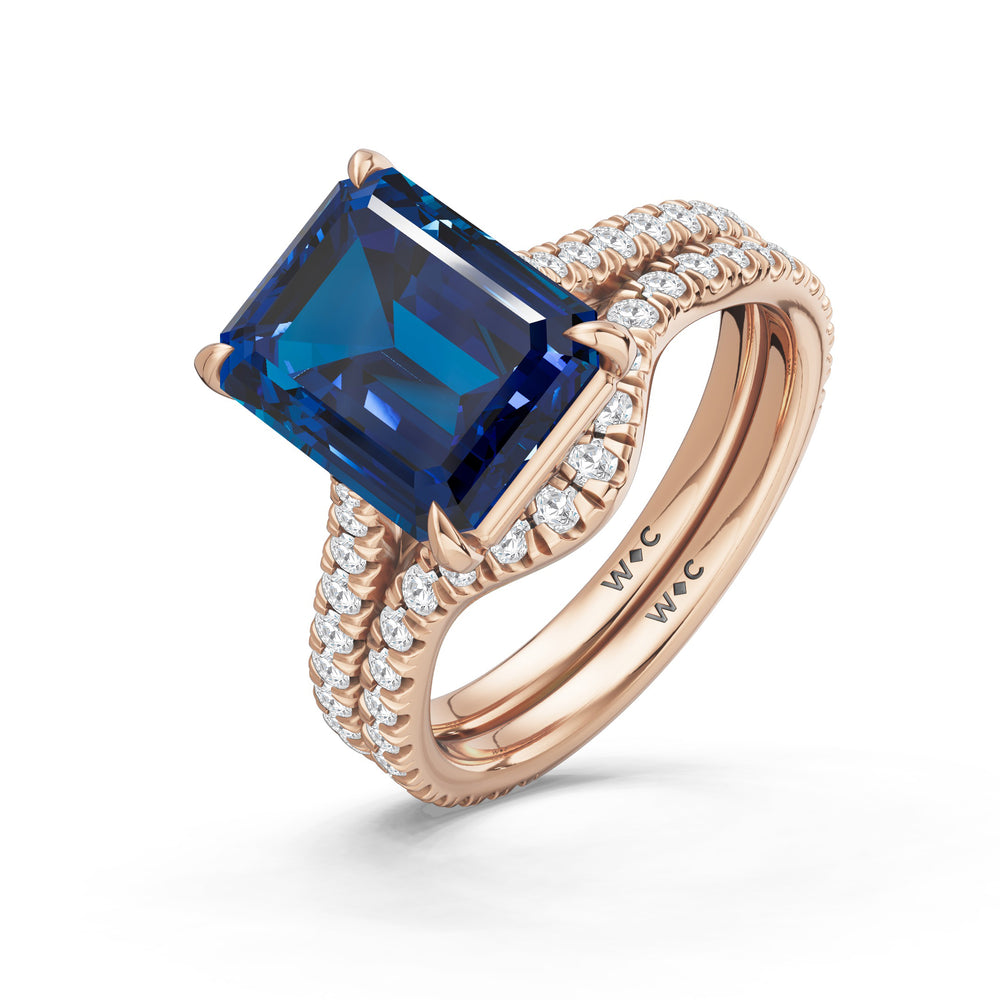 The Rosavira Ring with Created Blue Sapphire Cut Diamond in 14KT Rose Gold view 4
