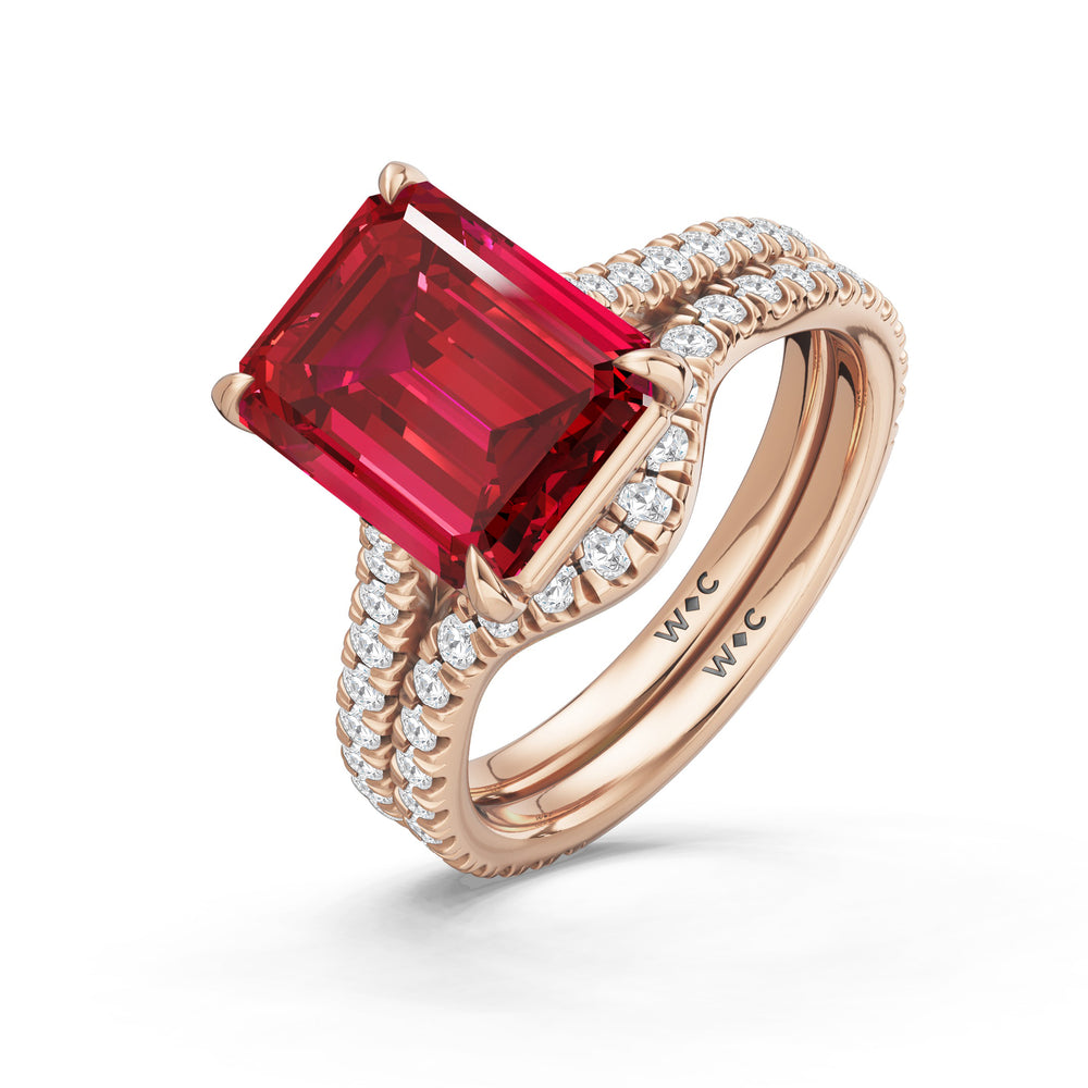 The Rosavira Diamond Wedding Band with Created Ruby Cut Diamond in 14KT Rose Gold view 3
