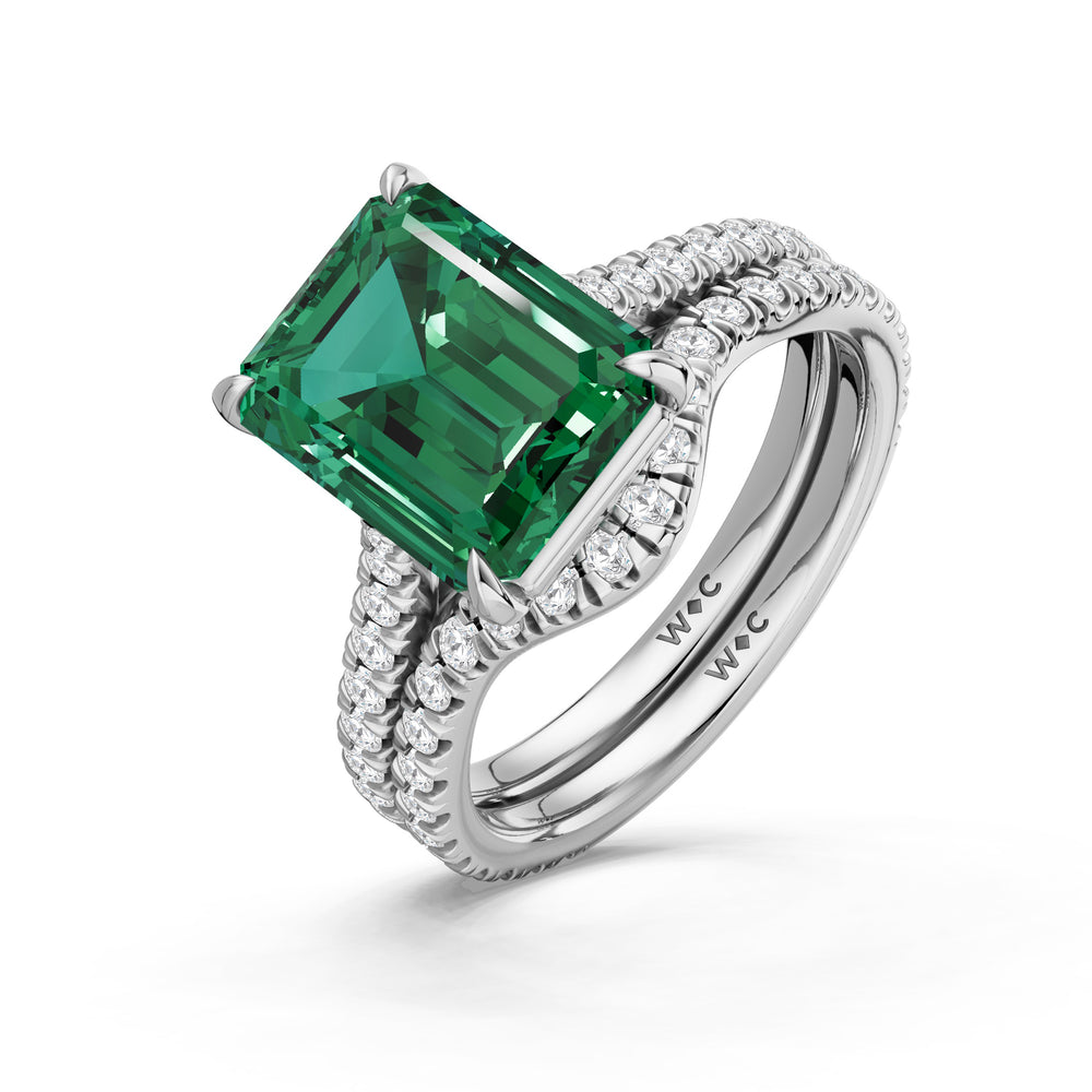 The Rosavira Ring with Created Emerald Cut Diamond in 14KT Platinum view 4
