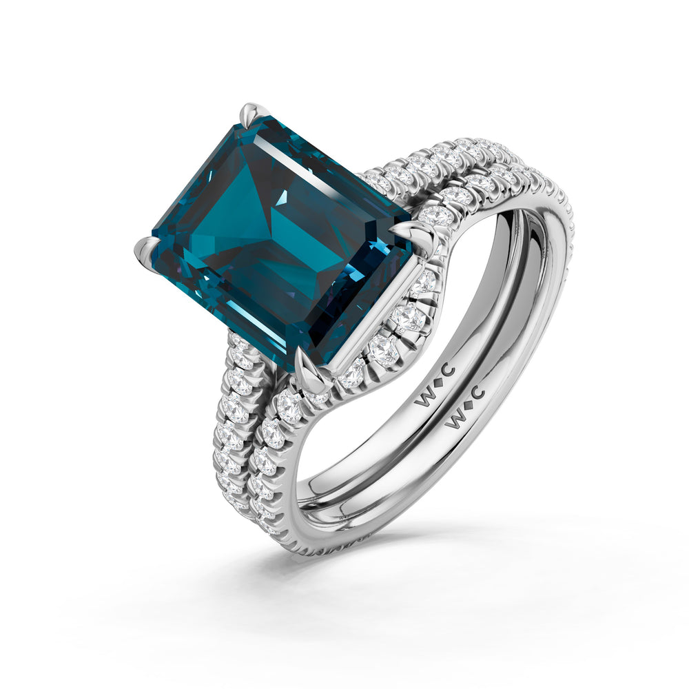 The Rosavira Diamond Wedding Band with Created London Blue Topaz Cut Diamond in 14KT Platinum view 3
