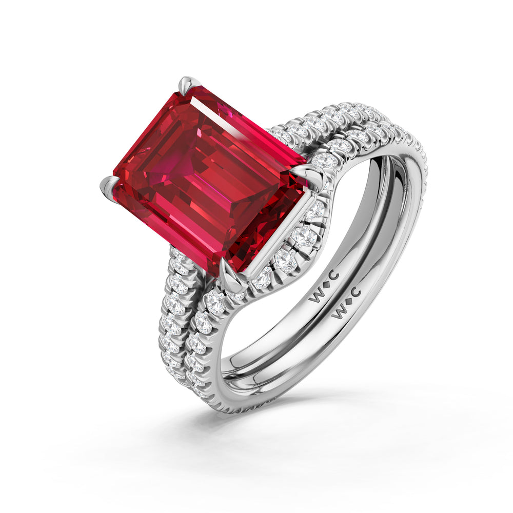 The Rosavira Ring with Created Ruby Cut Diamond in 14KT Platinum view 4
