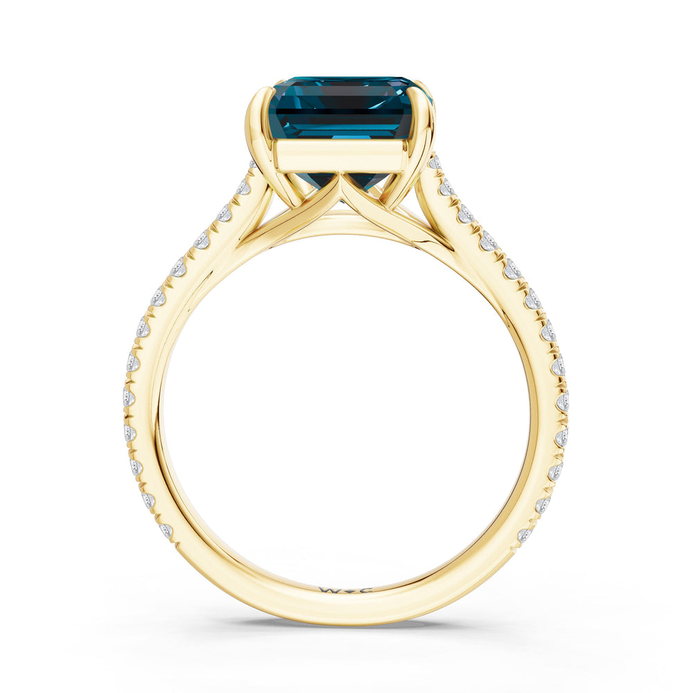 The Rosavira Ring with Created London Blue Topaz Cut Diamond in 14KT Yellow Gold view 2
