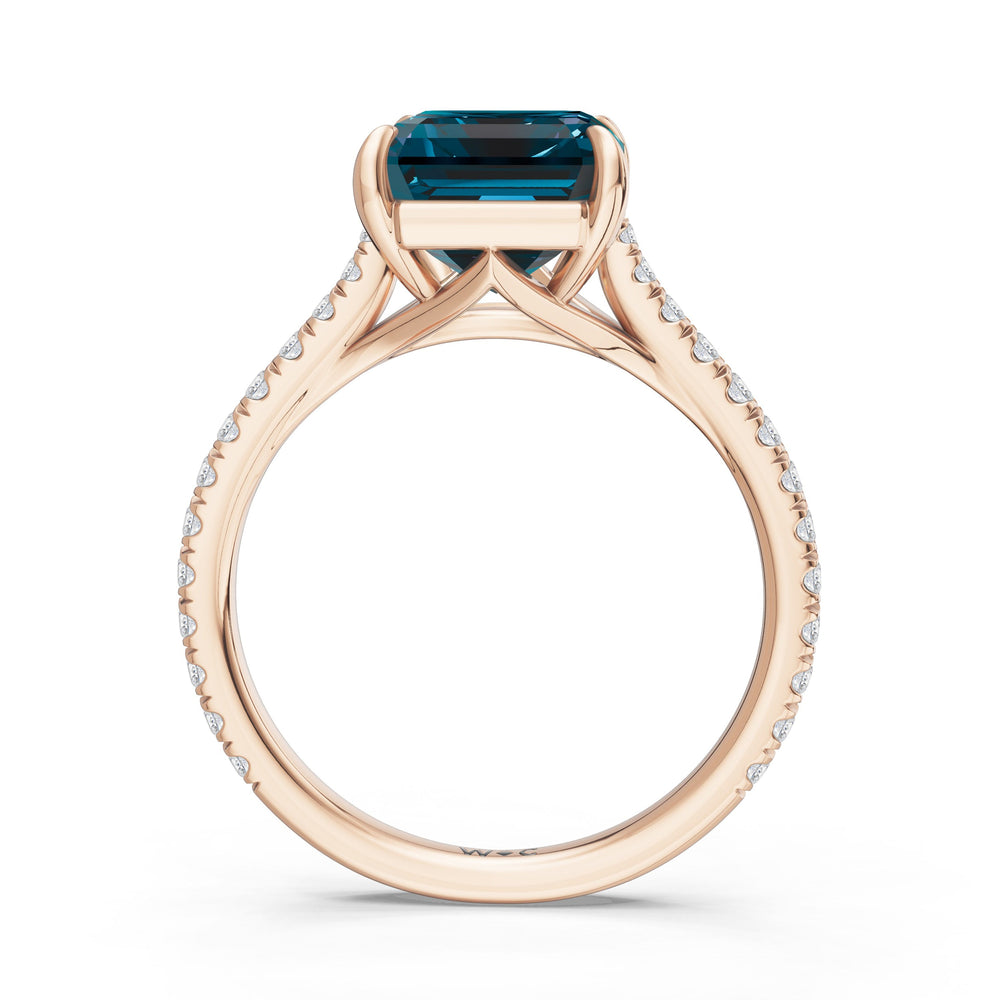 The Rosavira Ring with Created London Blue Topaz Cut Diamond in 14KT Rose Gold view 2
