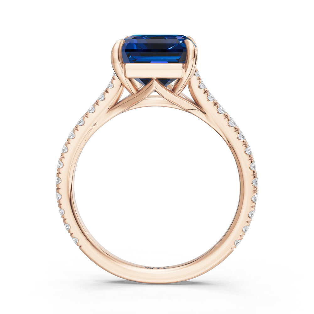 The Rosavira Ring with Created Blue Sapphire Cut Diamond in 14KT Rose Gold view 2
