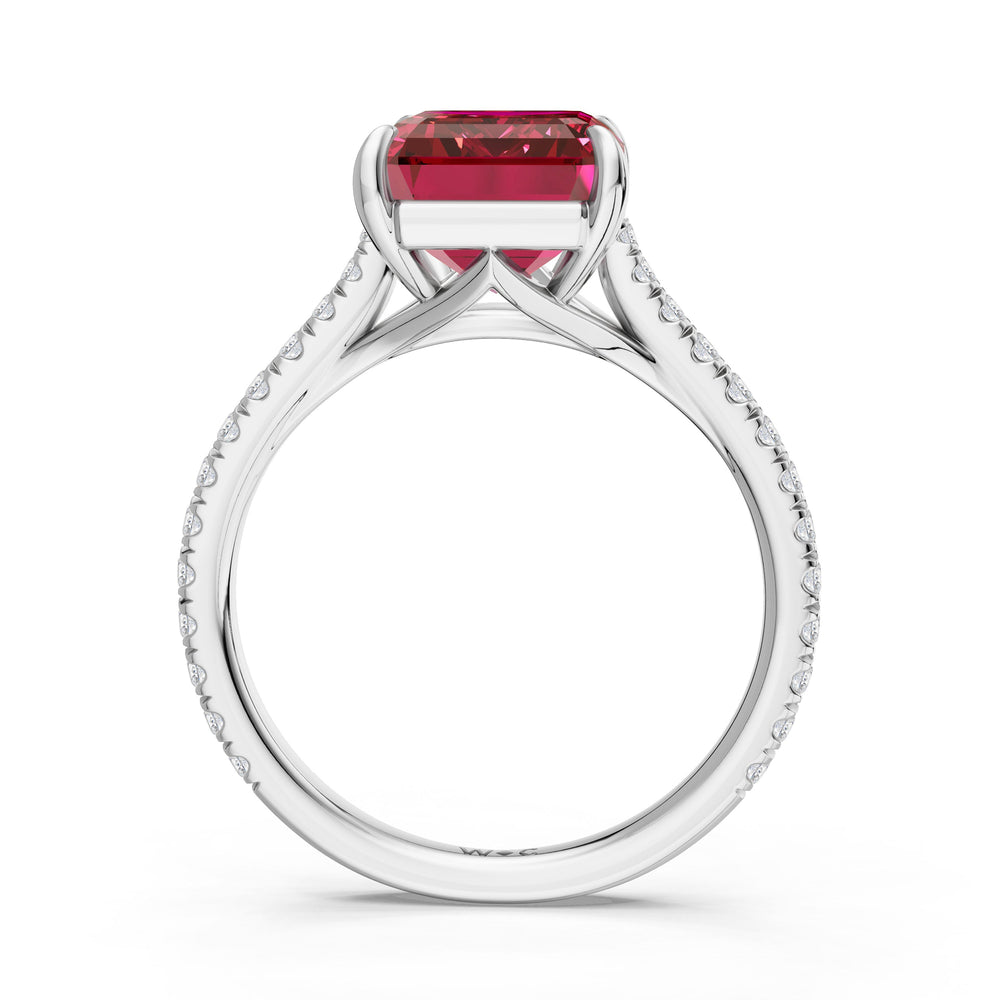 The Rosavira Ring with Created Ruby Cut Diamond in 14KT Platinum view 2
