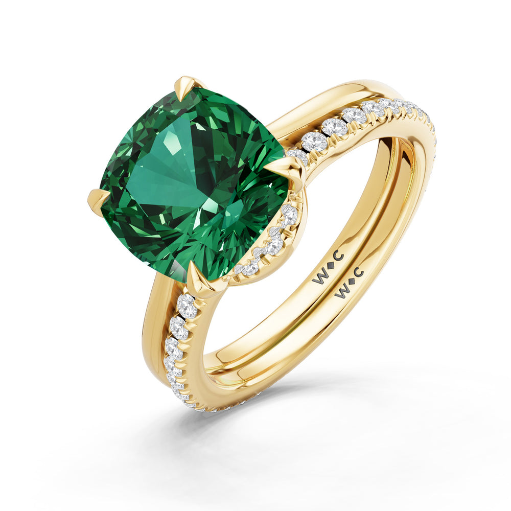 The Verdelle Diamond Wedding Band with Created Emerald Cut Diamond in 14KT Yellow Gold view 3
