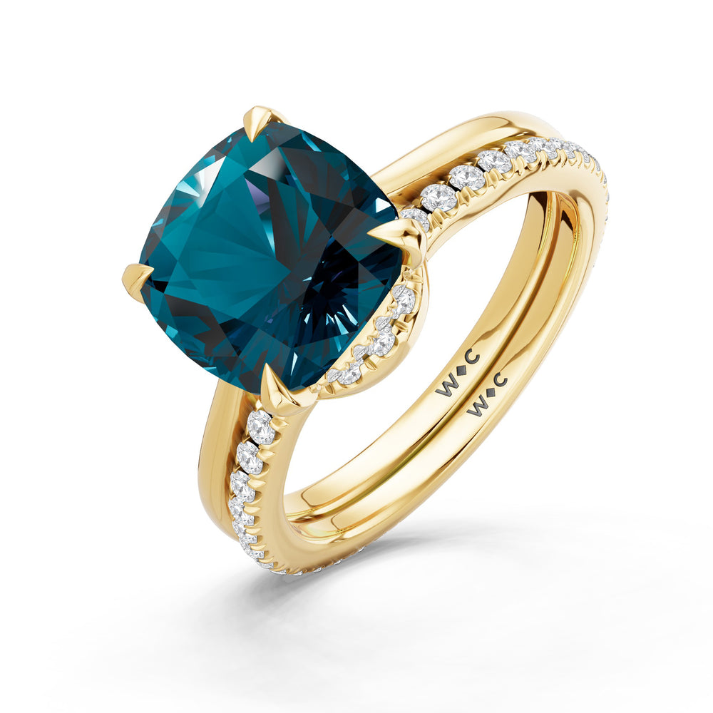 The Verdelle Ring with Created London Blue Topaz Cut Diamond in 14KT Yellow Gold view 4
