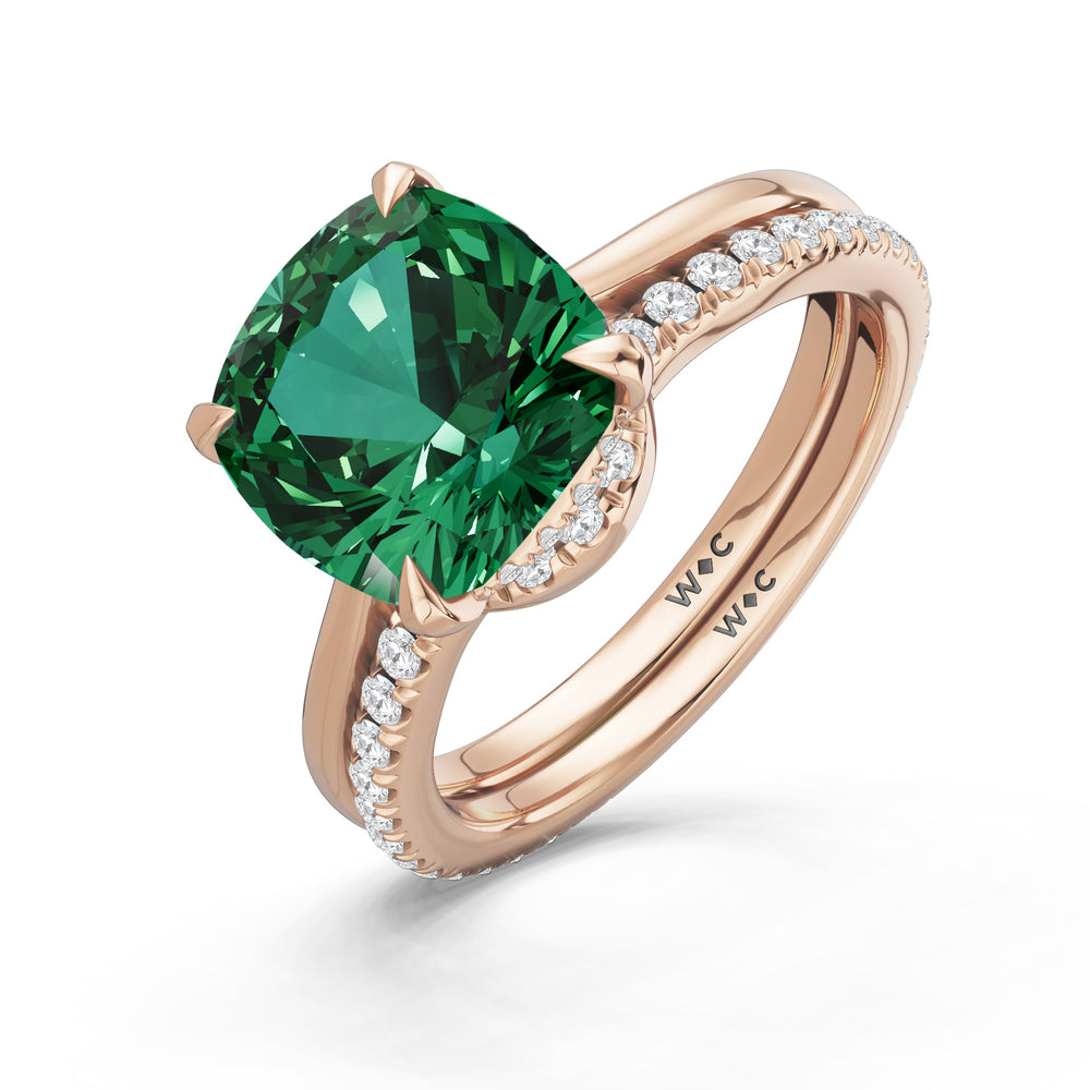 The Verdelle Diamond Wedding Band with Created Emerald Cut Diamond in 14KT Rose Gold view 3

