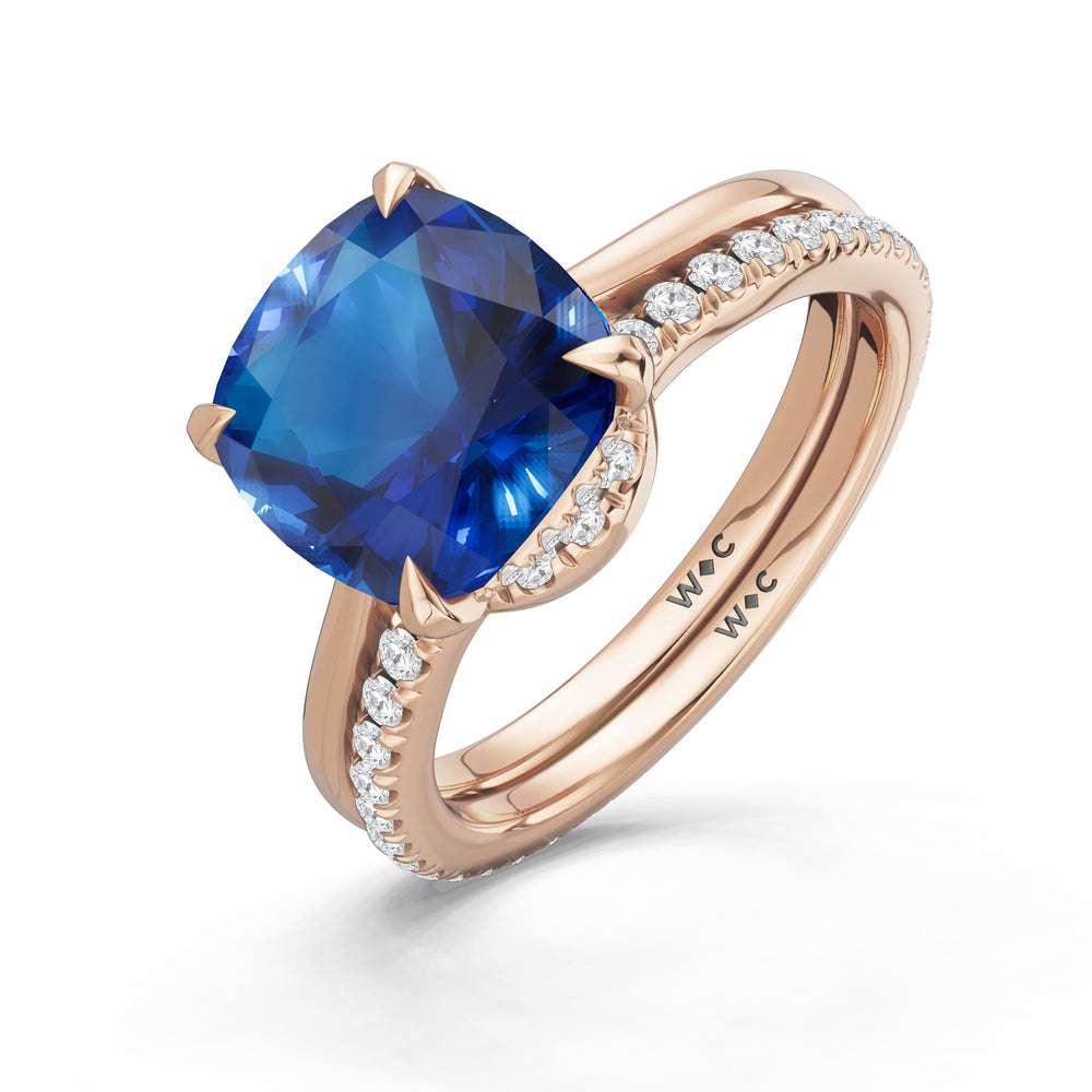 The Verdelle Diamond Wedding Band with Created Blue Sapphire Cut Diamond in 14KT Rose Gold view 3
